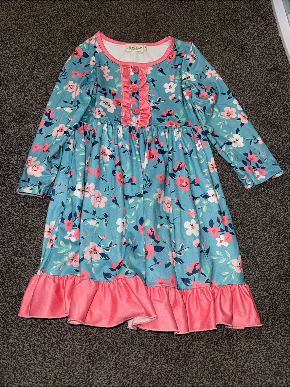 Boutique Blue & Pink Floral Ruffle Hem Dress Size 5
